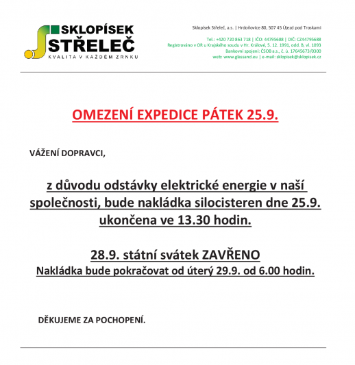 omezení expedice 25.9.2026 omezení expedice 25.9.2026